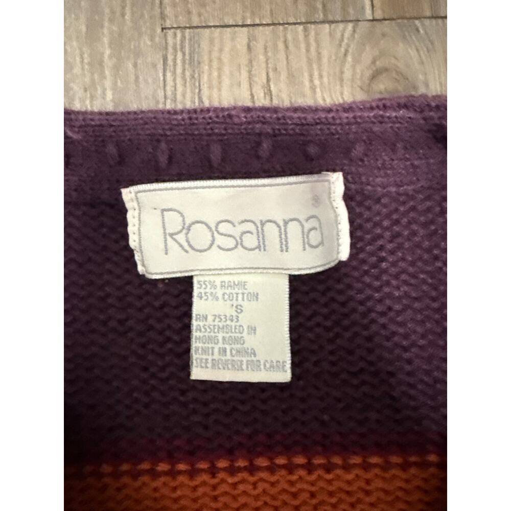 Vintage Rosanna Cotton Knit Striped Burgundy Chunky Cardigan Size Small - Picture 6 of 6